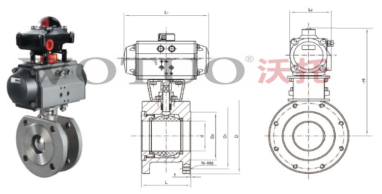 氣動薄型球閥結(jié)構(gòu)結(jié)構(gòu)尺寸示意圖