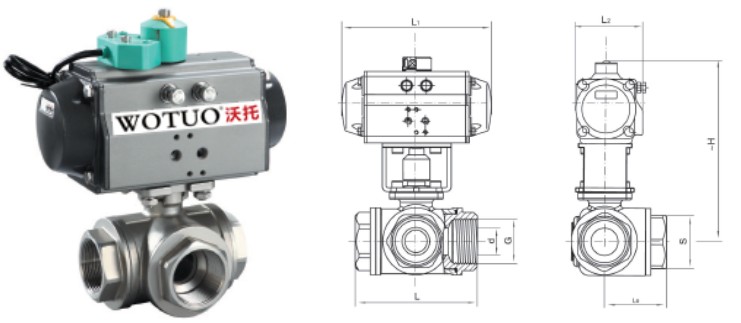 氣動絲口三通球閥主要外形及連接尺寸